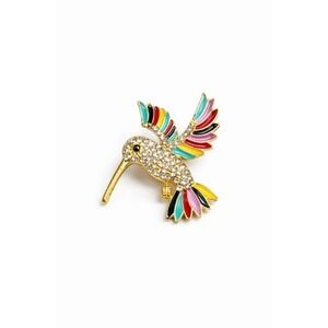 Women's Hummingbird Brooch Pin Multi-Color Gold Tone 2" Rhinestone Enamel Bird